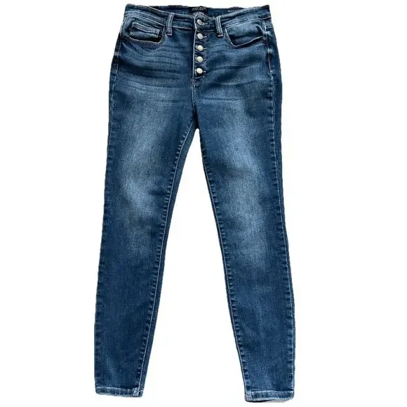 Judy Blue Jeans Women 11/30 Skinny Fit Button Fly Distressed Casual Stretch Boho - Picture 1 of 12